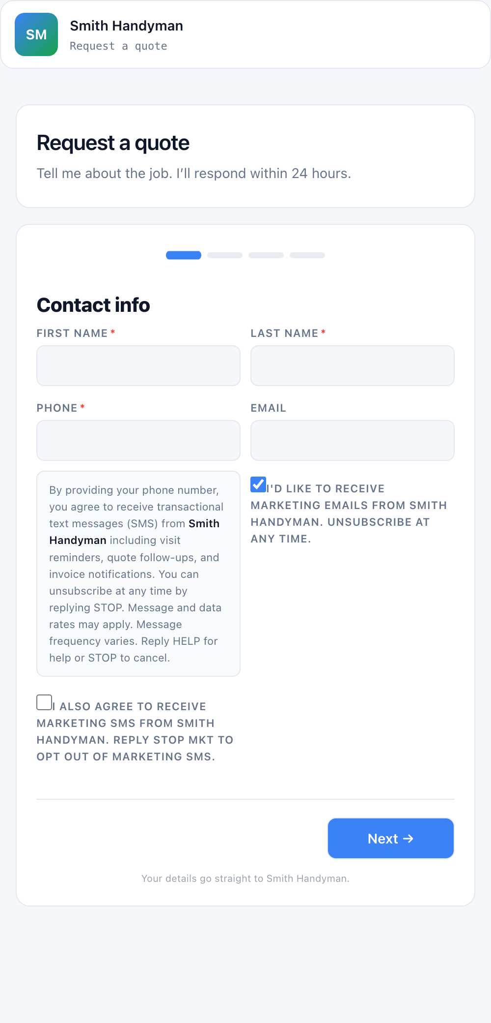 What customers see: your branded public request form